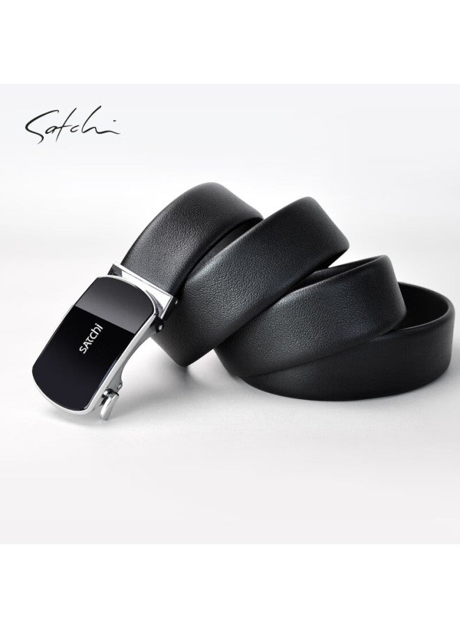 Satchi Men's Belt With Automatic Buckle, Top-grain Leather Waistband, Birthday Gift Box For Husband Or Father, Size 105