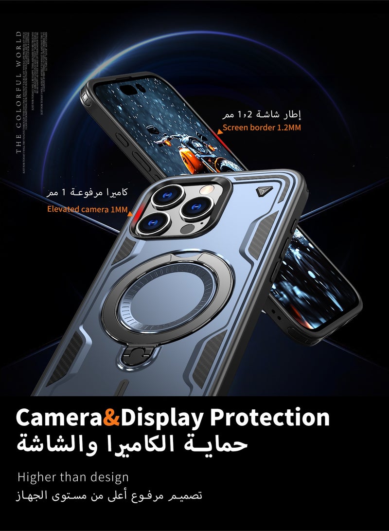 عش زي غلاف آيفون 16 برو ماكس ميكا - مغناطيس MagSafe، حلقة دوارة ٣٦٠°، غطاء واقي ضد السقوط بارتفاع خفيف - أزرق (قطعة واحدة) - Image 5