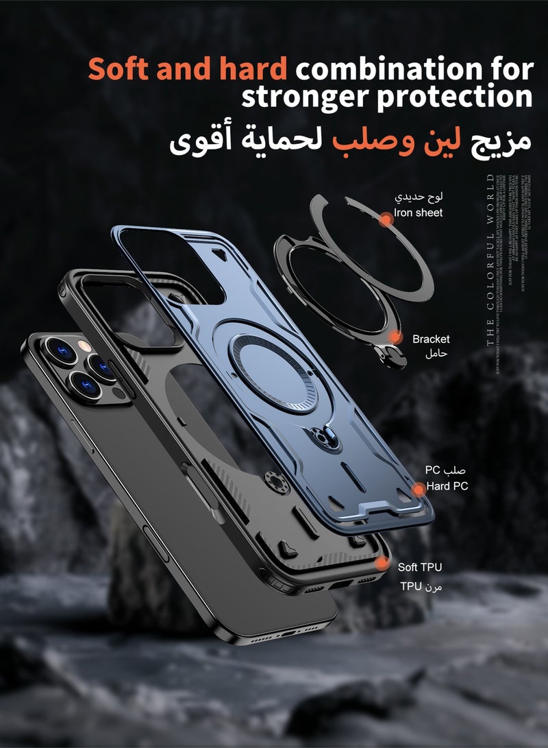 عش زي غلاف آيفون 16 برو ماكس ميكا - مغناطيس MagSafe، حلقة دوارة ٣٦٠°، غطاء واقي ضد السقوط بارتفاع خفيف - أزرق (قطعة واحدة) - Image 4