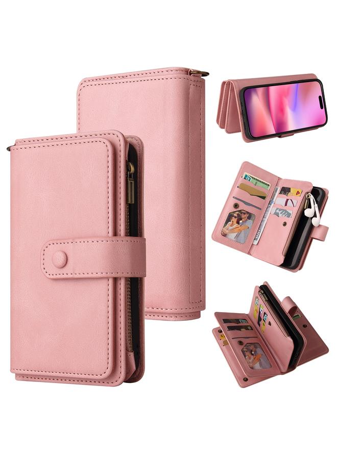 S-TOP Case For iPhone 16 Skin Feel Multi Card Slots Zipper Wallet Leather Phone Case - Image 1