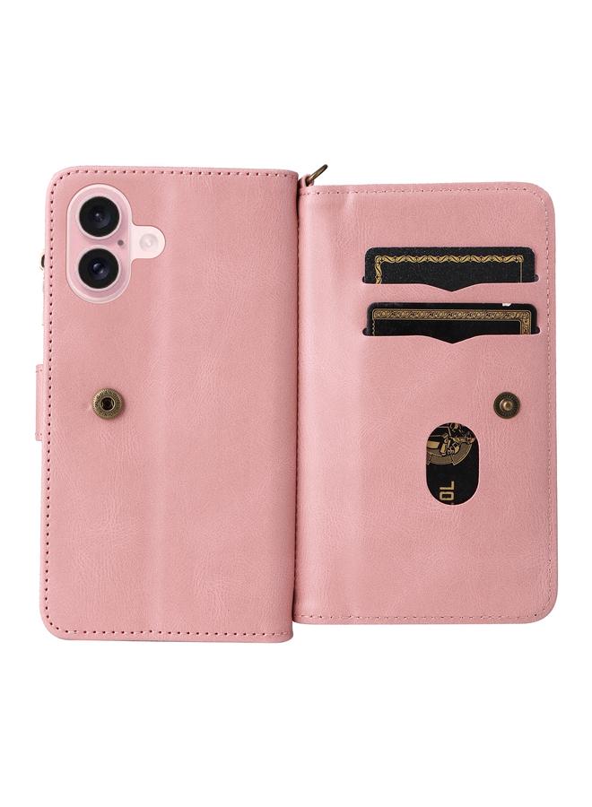 S-TOP Case For iPhone 16 Skin Feel Multi Card Slots Zipper Wallet Leather Phone Case - Image 3