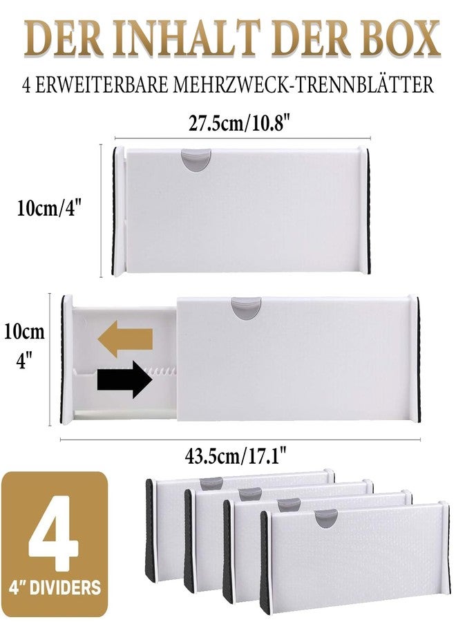 SENENQU Set of 4 Kitchen Drawer Dividers, Adjustable, 27.6-43.5 cm, Plastic Drawer Dividers, High - 10 cm, Drawer Organiser for Kitchen, Chest of Drawers, Bathroom, Bedroom (White) - Image 2