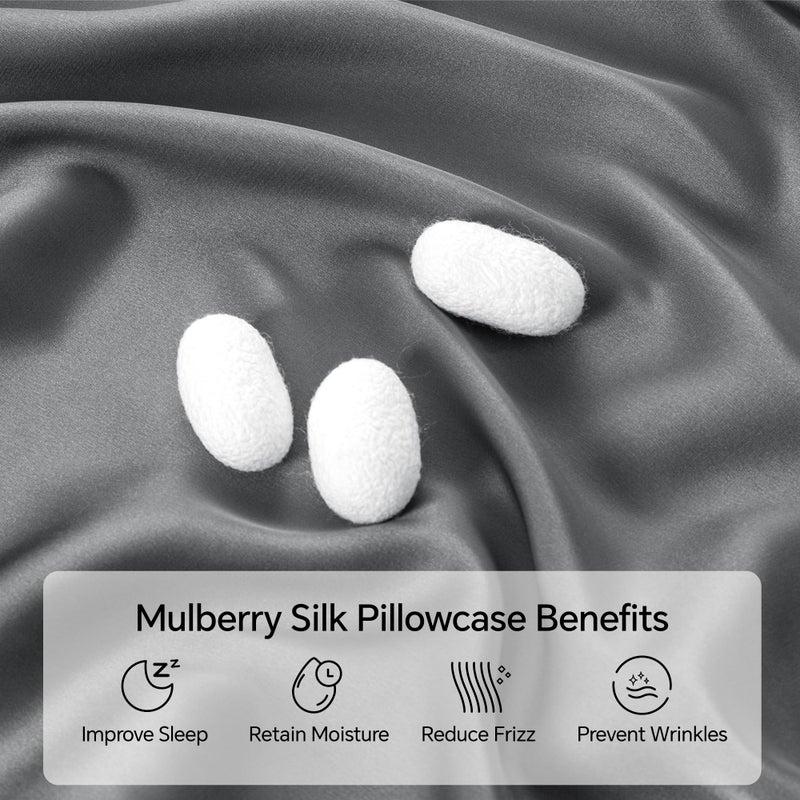 INFIIXSO Mulberry Silk Pillowcase for Hair and Skin  Silk Pillow Cases Queen Size Set of 2 with Hidden Zipper  Ultra Smooth and Soft Cooling Pillow Cases for Hot Sleepers(Grey 20x30 Inches  2 Pack) - Image 2