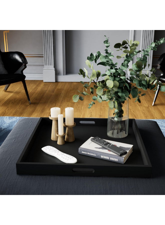 Hanobe Square Large Ottoman Tray: Modern Extra Large Black Serving Decorative Trays with Cutout Handles for Living Room Coffee Table Home, 20" - Image 1