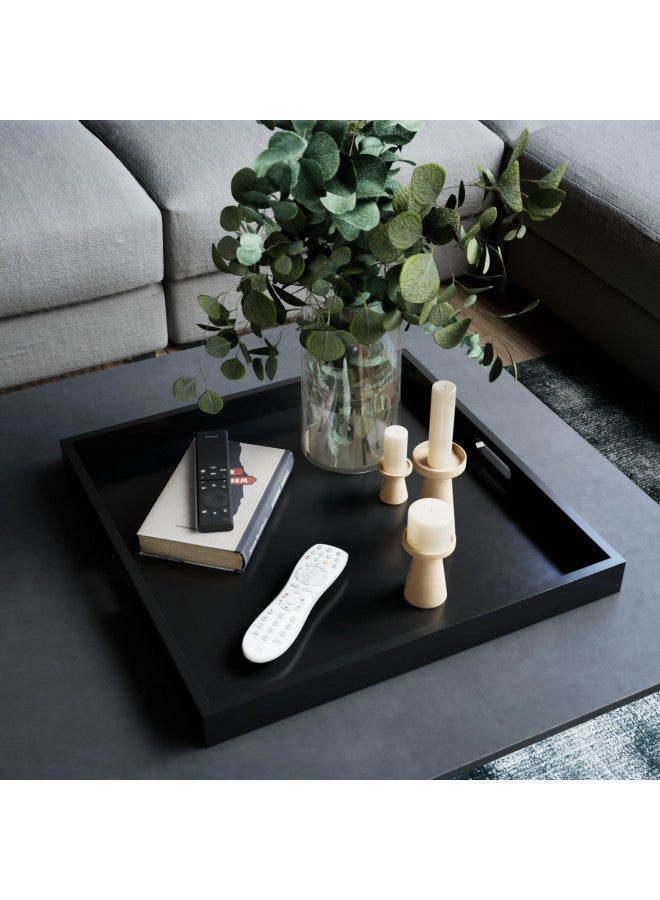 Hanobe Square Large Ottoman Tray: Modern Extra Large Black Serving Decorative Trays with Cutout Handles for Living Room Coffee Table Home, 20" - Image 3