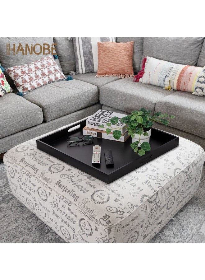 Hanobe Square Large Ottoman Tray: Modern Extra Large Black Serving Decorative Trays with Cutout Handles for Living Room Coffee Table Home, 20" - Image 2