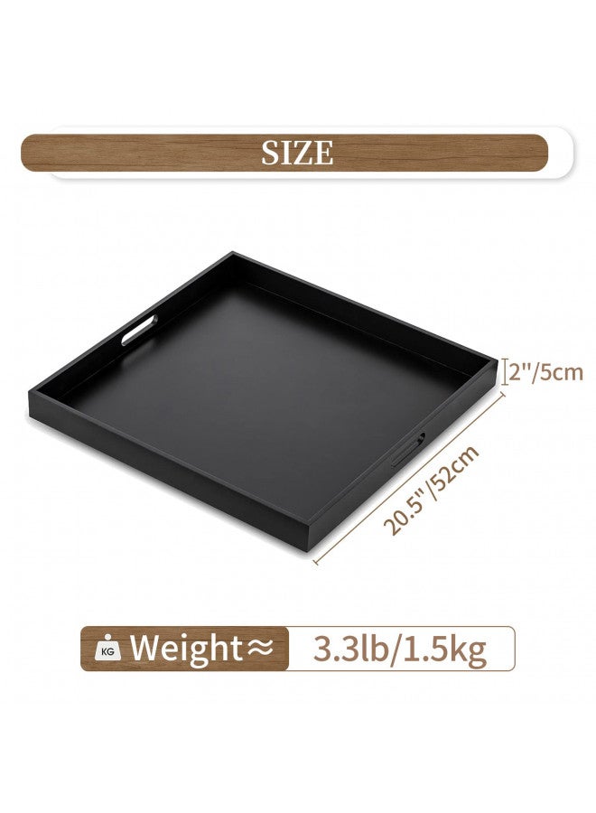 Hanobe Square Large Ottoman Tray: Modern Extra Large Black Serving Decorative Trays with Cutout Handles for Living Room Coffee Table Home, 20" - Image 4