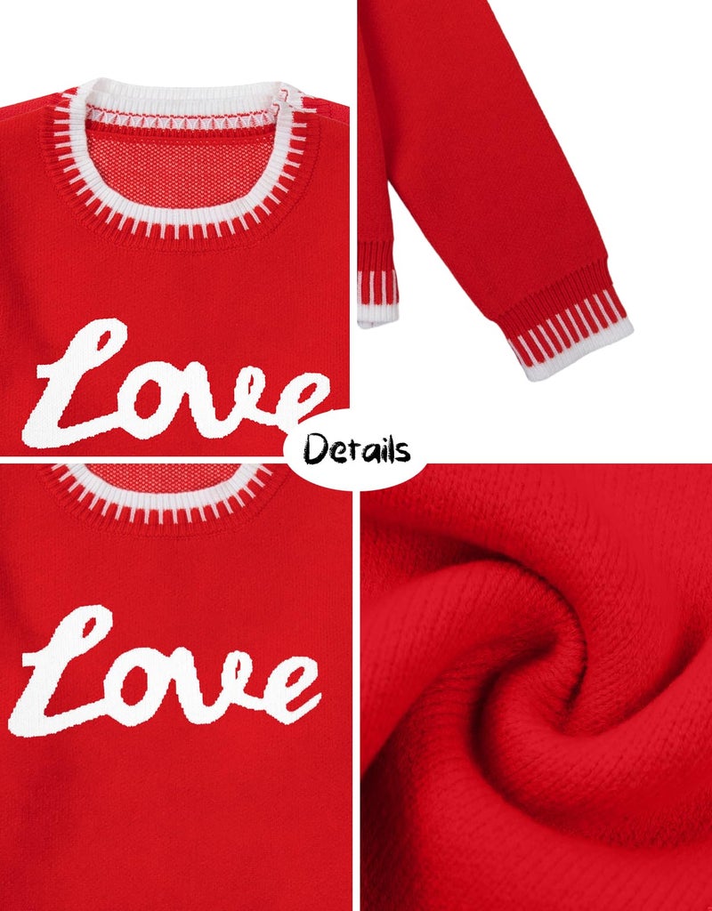 LUKYCILD Valentines Sweater Women Love Heart Sweatshirt Valentine Day Love Sweaters Cute Knitted Long Sleeve Pullover Tops Red - Image 4