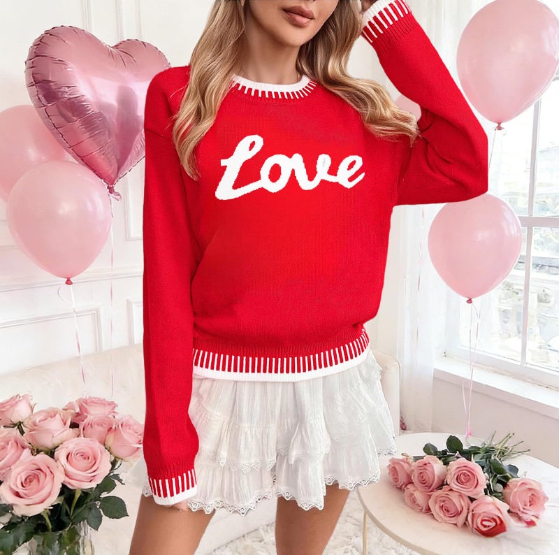 LUKYCILD Valentines Sweater Women Love Heart Sweatshirt Valentine Day Love Sweaters Cute Knitted Long Sleeve Pullover Tops Red - Image 5
