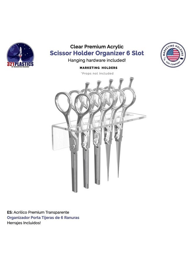 Marketing Holders Acrylic Scissor Organizer Shear Display 6 Hole Clear 7.75 Inch Wide Wall Mount Rack with Hanging Hardware for Professional Dog Groomers Stylists and Barbers - Image 4