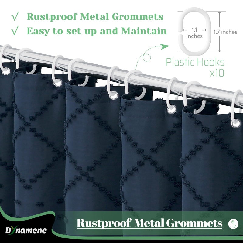 Dynamene Stall Fabric Shower Curtain  54x78 Inch Boho Tufted Geometric Striped Shower Curtains for Bathroom  Modern Farmhouse Tassel Shower Curtain Set with 10 Hooks  Machine Washable  Navy Blue - Image 5