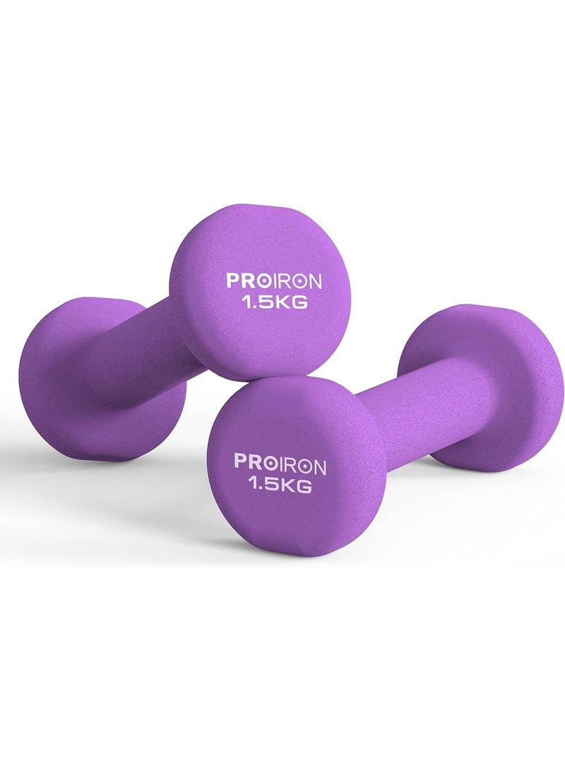 Neoprene Dumbbells Weights Exercise & Fitness Dumbbells in 2 x 1.5kg- Purple
