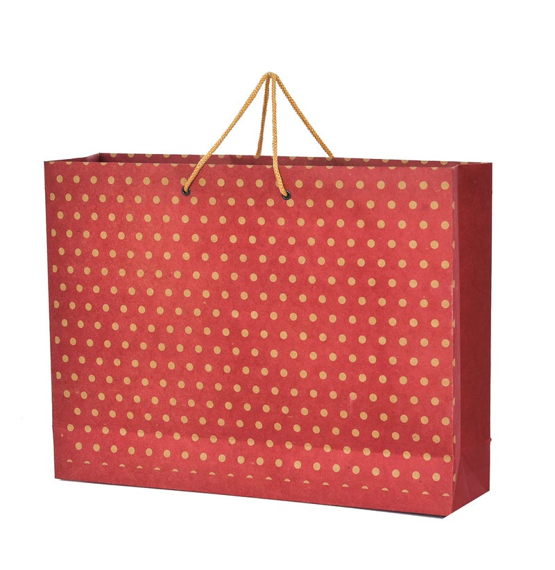 PPJ ® - POLKA CRAFT RED (10 Pcs.) (WEDDING) PAPER CARRY BAG, 16 Inch X 12 Inch X 4 Inch for DIWALI/WEDDING/FUNCTION/BIRTHDAY/RETURN GIFTS/CHRISTMAS (Pack of 10) - Image 1