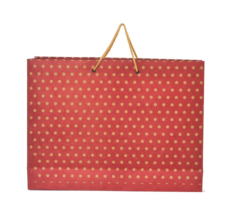 PPJ ® - POLKA CRAFT RED (10 Pcs.) (WEDDING) PAPER CARRY BAG, 16 Inch X 12 Inch X 4 Inch for DIWALI/WEDDING/FUNCTION/BIRTHDAY/RETURN GIFTS/CHRISTMAS (Pack of 10) - Image 2