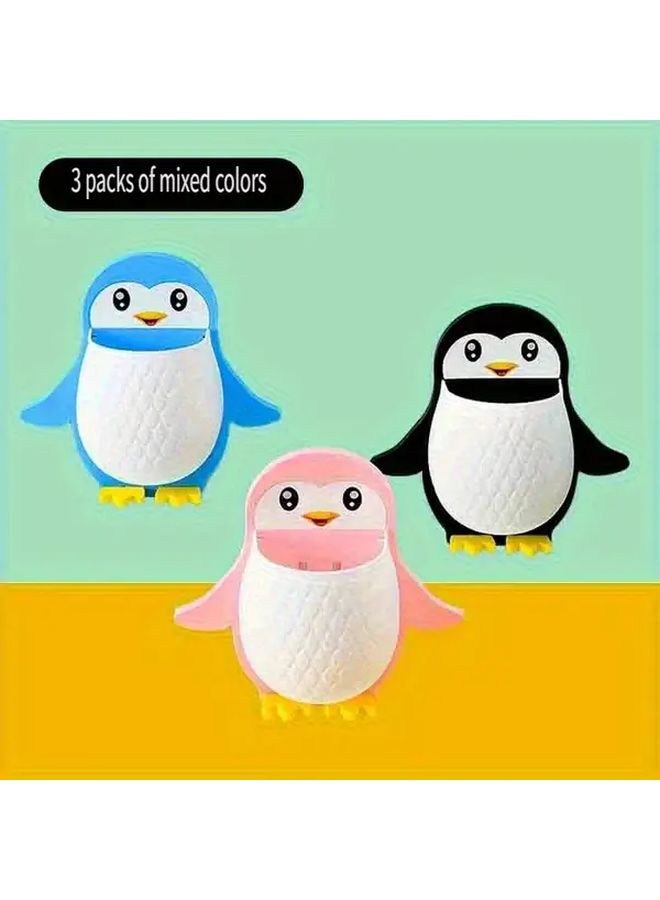 Black And White Creative Penguin Toothbrush Holder No Drill Wall Mount - Image 2