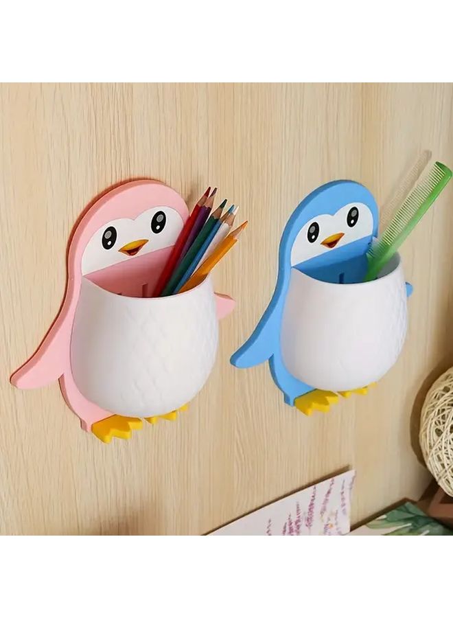 Black And White Creative Penguin Toothbrush Holder No Drill Wall Mount - Image 3