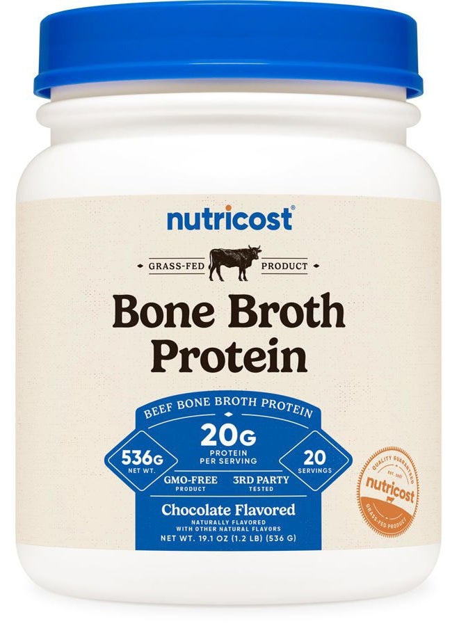 Nutricost Beef Bone Broth Protein Powder Chocolate (20 Servings) - Gluten-Free, GMO-Free - Image 1