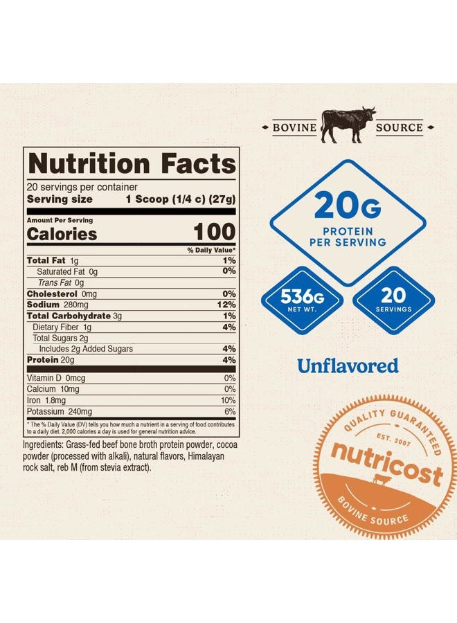 Nutricost Beef Bone Broth Protein Powder Chocolate (20 Servings) - Gluten-Free, GMO-Free - Image 2