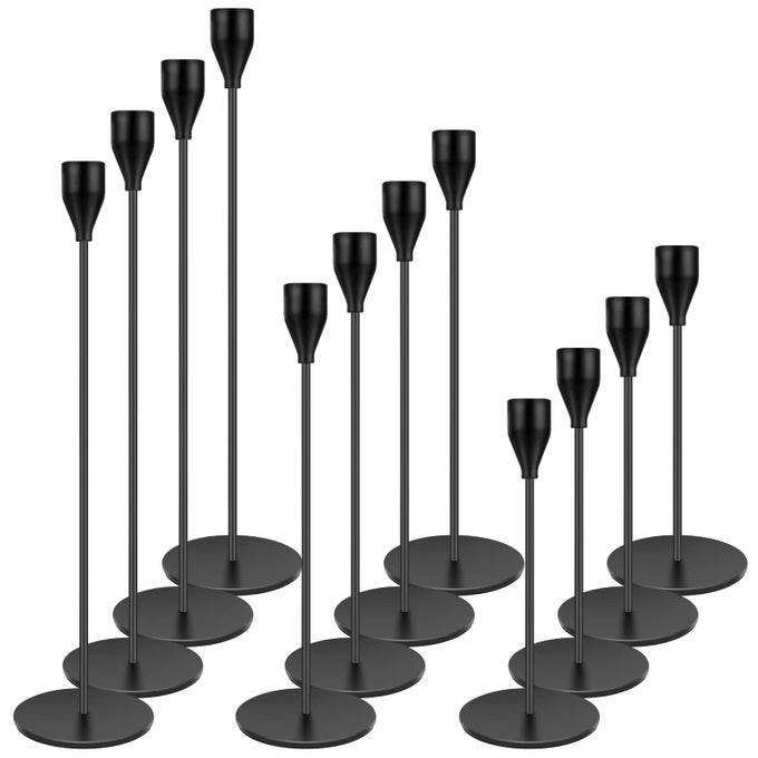 BLACK CANDLESTICK HOLDER SET OF 12 FOR TAPER CANDLES DECORATIVE CANDLE HOLDERS BULK CANDLE STICK HOLDERS TAPER CANDLE HOLDERS FOR TABLE CENTERPIECE WEDDING DINNING PARTY ANNIVERSARY HOME DECOR