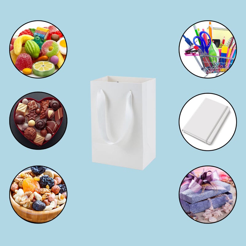 HUAPRINT 30 Pack White Small Paper Bags with Handles - 5.25x3.75x8 inch Gift Wrap Bag for Retail,Party Favor,Merchandise,Business,Shopping,Wedding - Image 4