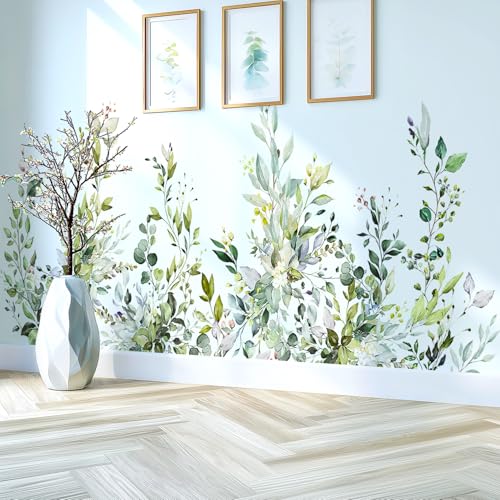 VePret Green Plants Leaves Wall Decals Peel and Stick, Large Floral Flowers Wall Stickers, Removable Vine Home Decor Art for Bedroom Living Room Classroom Office - Image 5