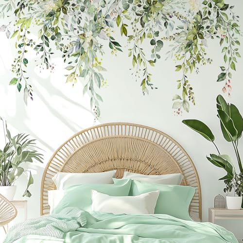 VePret Green Plants Leaves Wall Decals Peel and Stick, Large Floral Flowers Wall Stickers, Removable Vine Home Decor Art for Bedroom Living Room Classroom Office - Image 4