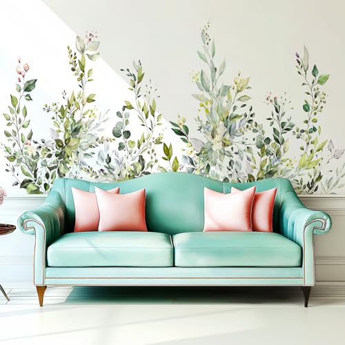VePret Green Plants Leaves Wall Decals Peel and Stick, Large Floral Flowers Wall Stickers, Removable Vine Home Decor Art for Bedroom Living Room Classroom Office - Image 3