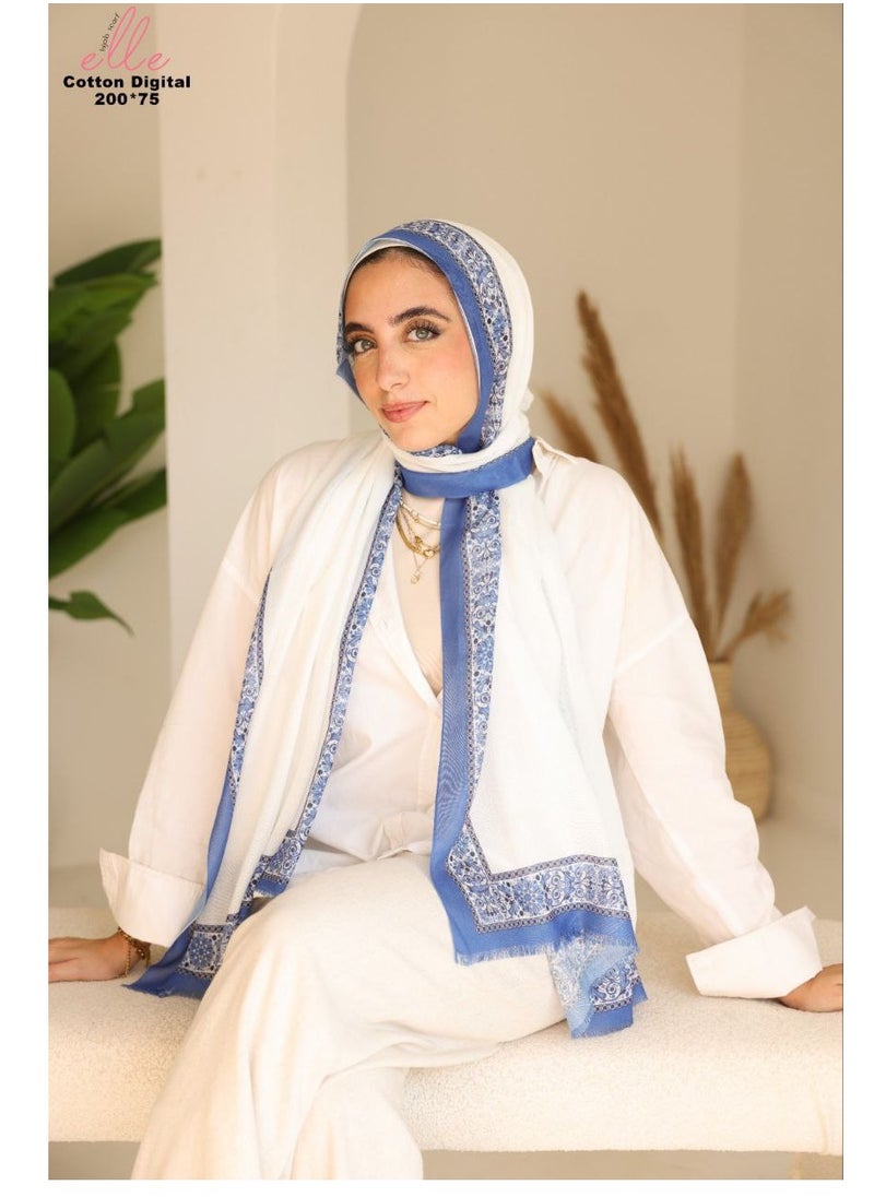 ELLE - Veil Scarf Cotton Luxury Islamic Hijab Soiree for Women for Occasions and Regular Days - Size (200cmx75cm) - Image 1