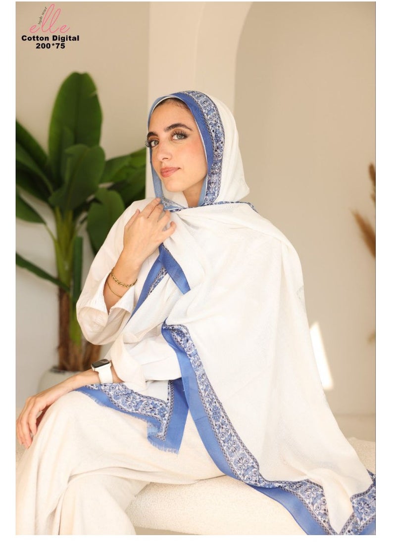 ELLE - Veil Scarf Cotton Luxury Islamic Hijab Soiree for Women for Occasions and Regular Days - Size (200cmx75cm) - Image 1