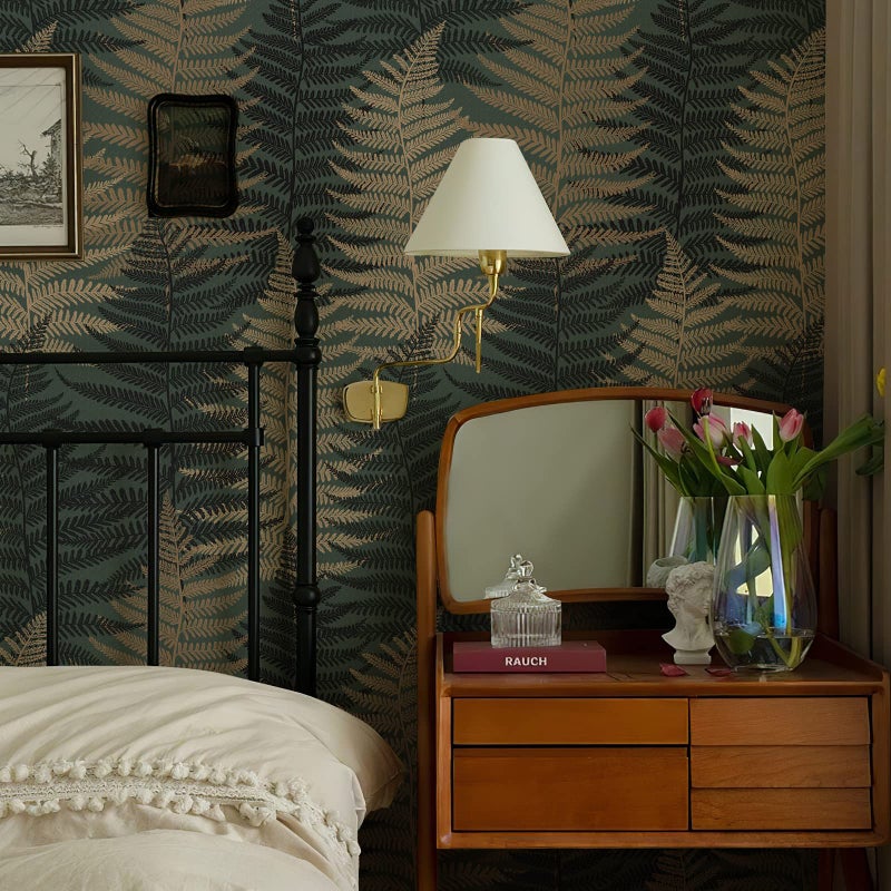 JiffDiff Botanical Fern Wallpaper Green Moody Peel and Stick Wallpaper 17.73" x 118.1" Forest Textured Self Adhesive Temporary Wall Paper for Bathroom Bedroom Apartment Friendly - Image 2