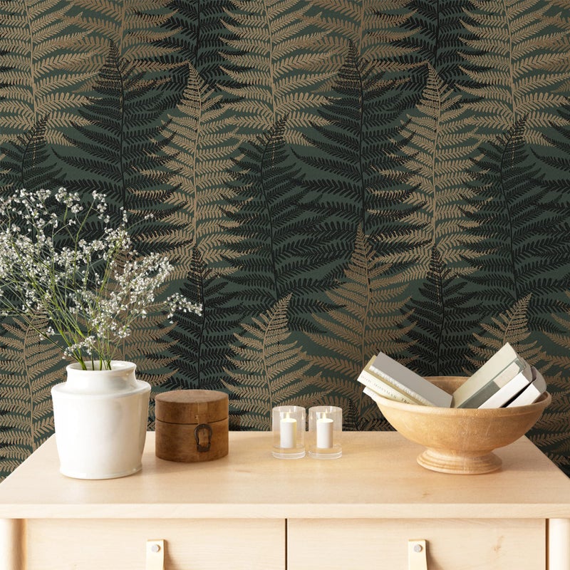JiffDiff Botanical Fern Wallpaper Green Moody Peel and Stick Wallpaper 17.73" x 118.1" Forest Textured Self Adhesive Temporary Wall Paper for Bathroom Bedroom Apartment Friendly - Image 5