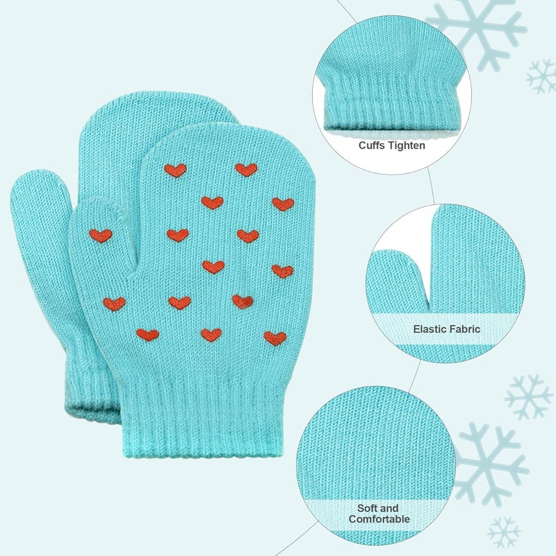 MENOLY 6 Pairs Toddler Magic Stretch Mittens Winter Warm Kids Knit Gloves for Little Girls Boys - Image 3