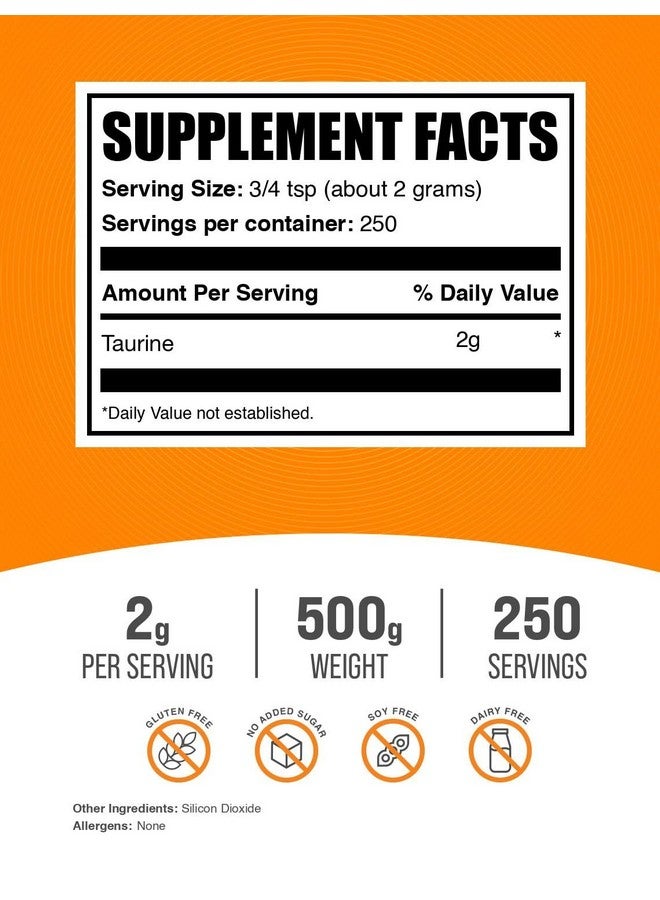 بالك سابلمنتس مسحوق التورين من BulkSupplements.com - مكمل التورين، مكمل الأحماض الأمينية للطاقة - بدون نكهة وخالي من الغلوتين، 2 غرام لكل حصة، 500 غرام (1.1 رطل) (عبوة من قطعة واحدة) - Image 2