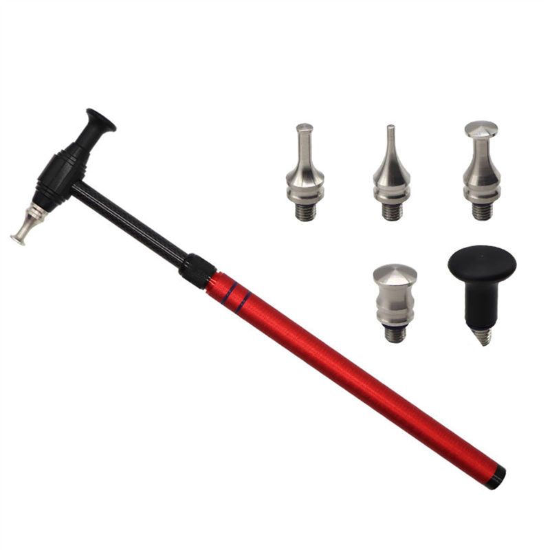 Paintless Dent Repairing Tool: High-Quality Aluminum Alloy Carbon Fiber Red Hammer - 5 Sizes Knock Down Heads Retractable Adjustable Length for Car Motorcycle Refrigerator Dent Repair - Image 1