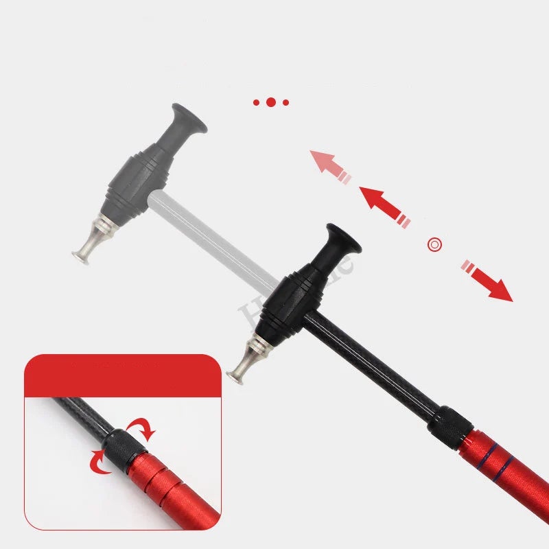 Paintless Dent Repairing Tool: High-Quality Aluminum Alloy Carbon Fiber Red Hammer - 5 Sizes Knock Down Heads Retractable Adjustable Length for Car Motorcycle Refrigerator Dent Repair - Image 3