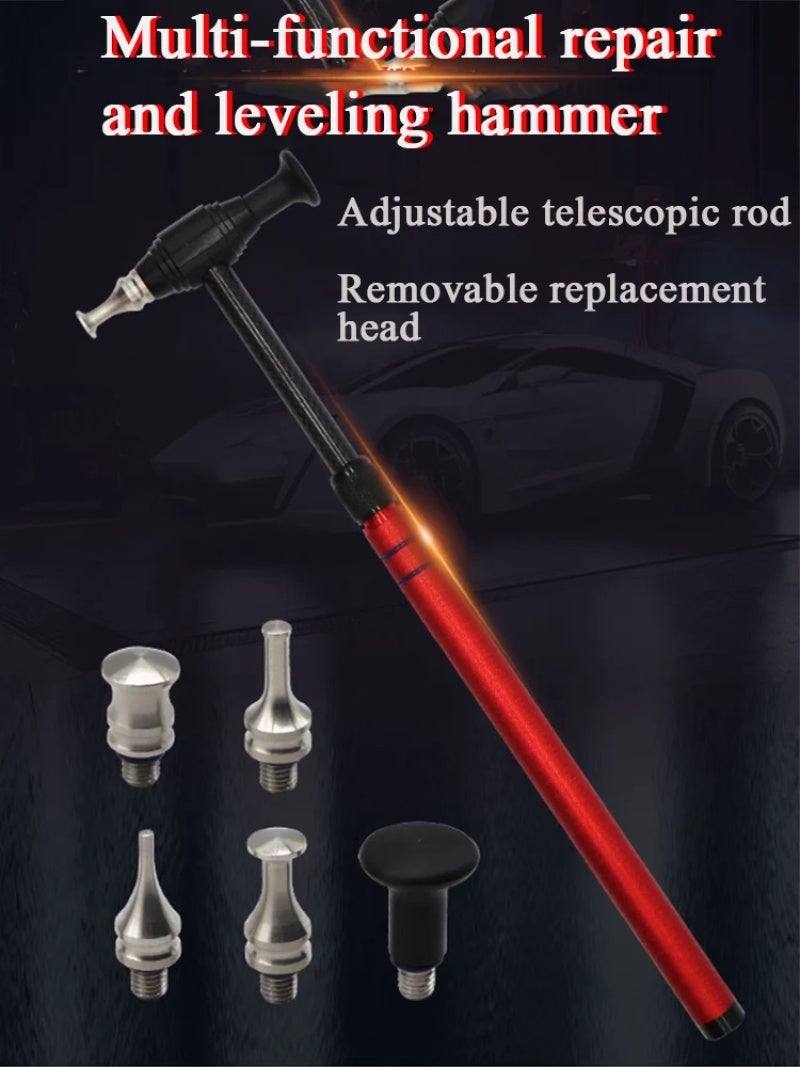 Paintless Dent Repairing Tool: High-Quality Aluminum Alloy Carbon Fiber Red Hammer - 5 Sizes Knock Down Heads Retractable Adjustable Length for Car Motorcycle Refrigerator Dent Repair - Image 4