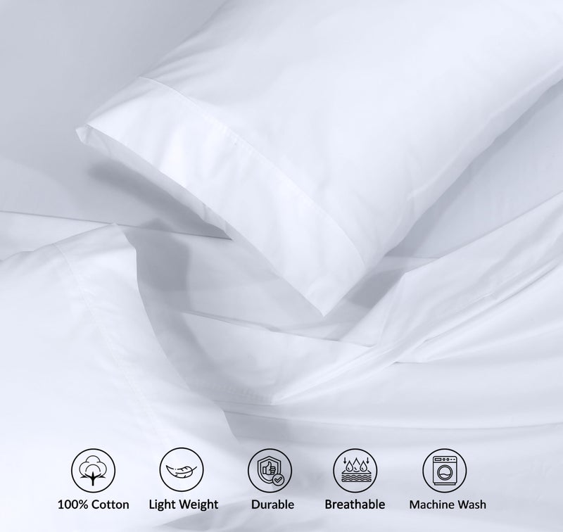RUVANTI 100% Cotton Sheets â€“ King Size Percale Bedding, Cooling & Breathable, Durable with a Crisp, Soft & Comfortable Feel, 16" Deep Pocket, 4-Piece Set, Bright White - Image 4