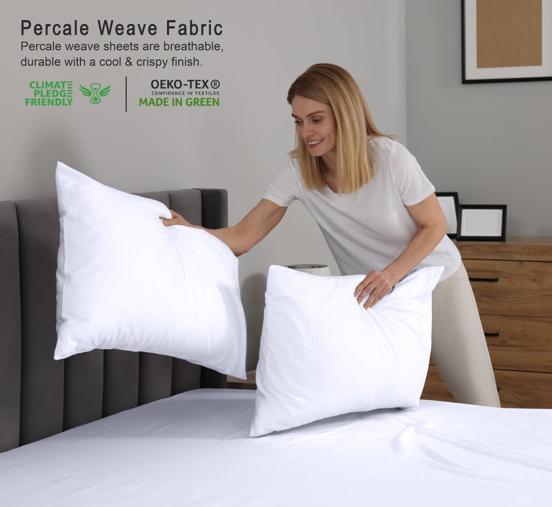 RUVANTI 100% Cotton Sheets â€“ King Size Percale Bedding, Cooling & Breathable, Durable with a Crisp, Soft & Comfortable Feel, 16" Deep Pocket, 4-Piece Set, Bright White - Image 3