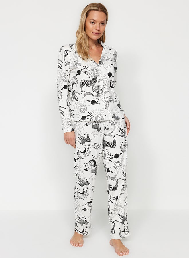 trendyol Patterned Shirt-Pants and Knitted Pajamas Set THMAW24PT00002. - Image 1