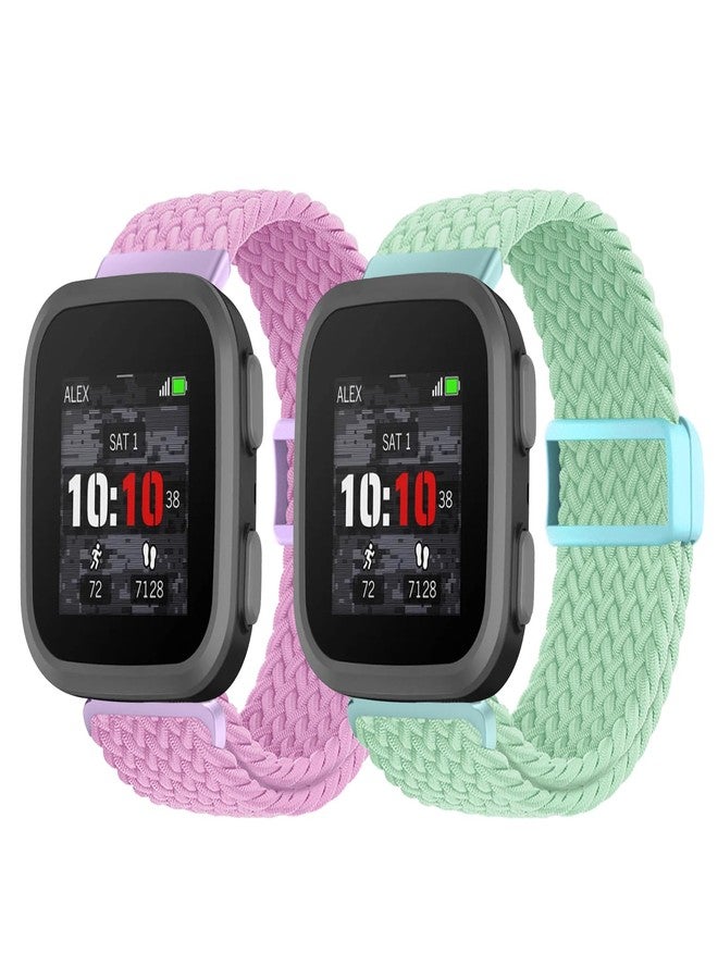 SimpleThings Braided Band Compatible with Garmin Bounce Watch Band, 2Pack Solo Loop Stretchy Watch Bands with Adjustable Easy Buckle (Teal+Purple) - Image 1