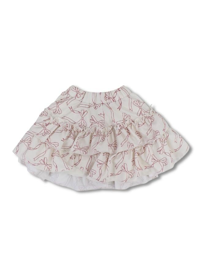 Pompelo Girls Cotton Ruffled Skirt – Off-white with Cute Bows Print - Image 2