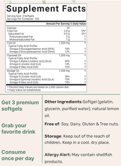 Micro Ingredients Omega 3-6-9, Lemon Flavor, 3600mg, 300 Softgels  - Image 2