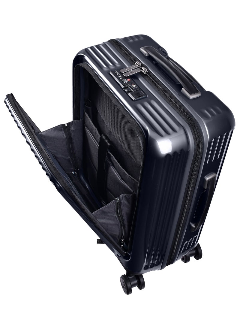 eminent - Hard Shell Travel Bag Alfred Front Loading Business Carry On Luggage trolley with Built in 2 sided TSA Compatible Combination Lock and USB Port KK50M Dark Grey - Image 1