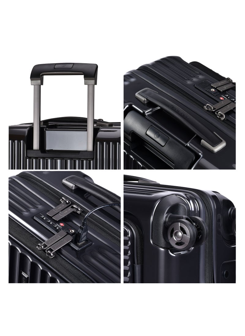 eminent - Hard Shell Travel Bag Alfred Front Loading Business Carry On Luggage trolley with Built in 2 sided TSA Compatible Combination Lock and USB Port KK50M Dark Grey - Image 1
