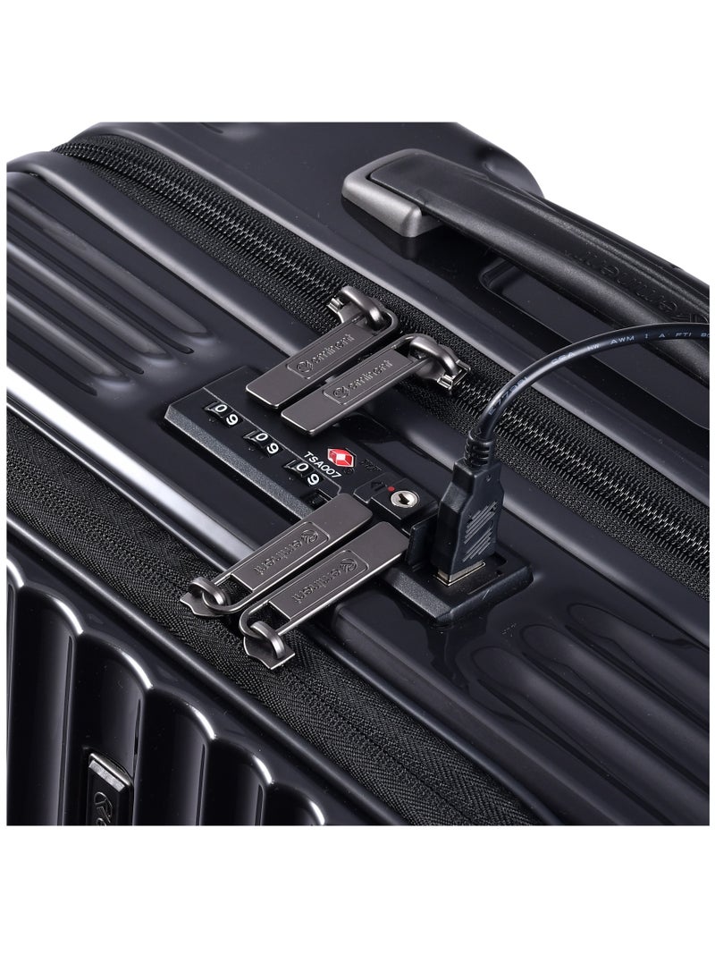 eminent - Hard Shell Travel Bag Alfred Front Loading Business Carry On Luggage trolley with Built in 2 sided TSA Compatible Combination Lock and USB Port KK50M Dark Grey - Image 1