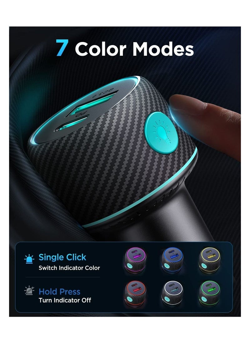 Y&D USB C Car Charger, 60W 2-Port Super Fast Charger Adapter, PD 30W & QC PPS 25W for iPhone 14/13/12, iPad Pro, Samsung Galaxy S22/21/Pixel 7/Moto/LG,7 Color Modes  - Image 3