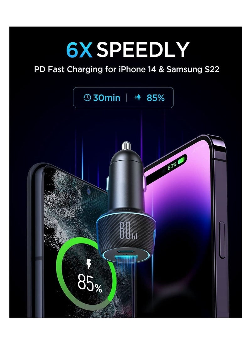 Y&D USB C Car Charger, 60W 2-Port Super Fast Charger Adapter, PD 30W & QC PPS 25W for iPhone 14/13/12, iPad Pro, Samsung Galaxy S22/21/Pixel 7/Moto/LG,7 Color Modes  - Image 4