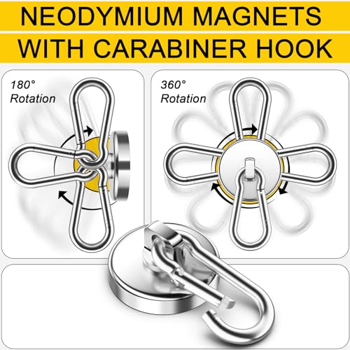 Grtard 110LBS Magnetic Hooks with Swivel Carabiner, 6 Pack Neodymium Magnet Hooks Heavy Duty, Strong Magnetic Hooks for Hanging, Magnet with Hook for Outdoor, Garage, Warehouse, Home - Image 3