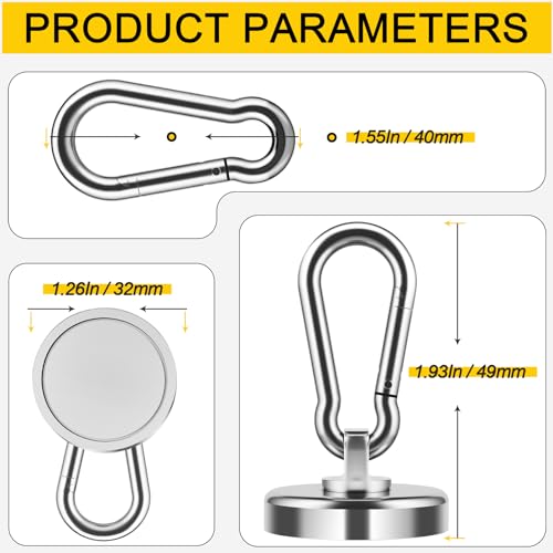 Grtard 110LBS Magnetic Hooks with Swivel Carabiner, 6 Pack Neodymium Magnet Hooks Heavy Duty, Strong Magnetic Hooks for Hanging, Magnet with Hook for Outdoor, Garage, Warehouse, Home - Image 2
