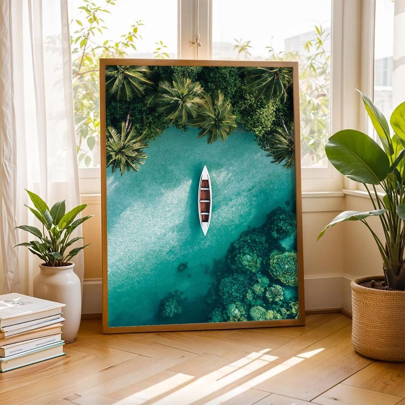 TNESSENTIAL Tropical Beach Photography Wall Art Vibrant Blue Ocean Beach Lover Poster Maldives Aerial Island Art Peaceful Palm Trees Coastal Print - Image 5